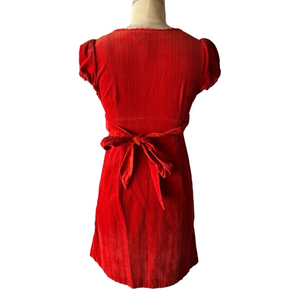 Maeve Anthropologie Red-Orange Corduroy Button Dress - Picture 5 of 6